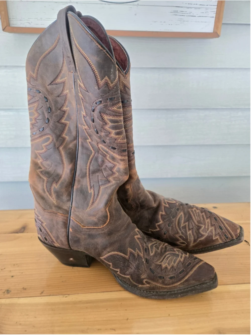 Dan Post Womens 8 Brown Distressed Leather Western Cowboy Boots Snip Toe